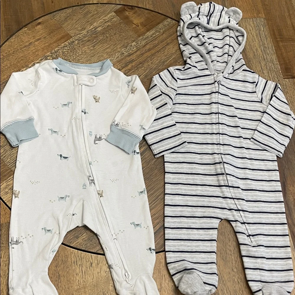 First Impressions & Carters Baby Footie Sleeper Set 0-3M Dog‎ Bear Stripe Blue